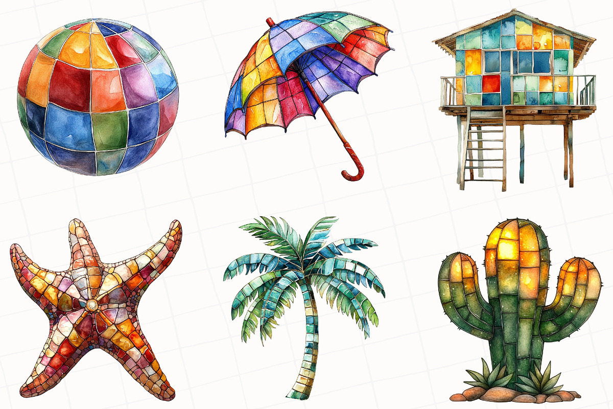 Stained Glass Summer Clipart, an Illustration by OK Design (Photo 3 of 5)