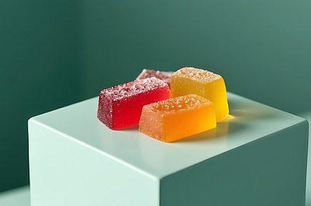 Hemp gummy candy on a podium