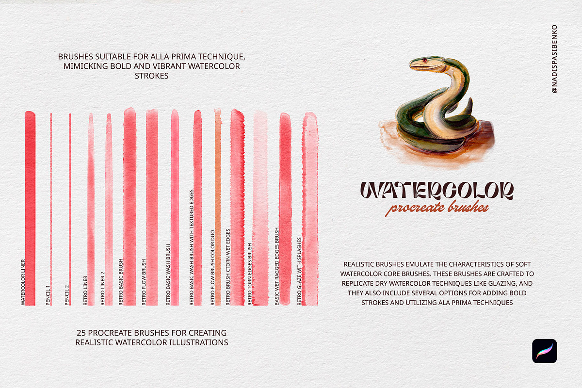 Watercolor Procreate Retro Brushes, a Brush Add-On by Spasibenko Art (Photo 4 of 12)
