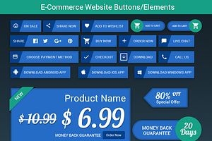 Flat E-commerce Web Buttons/Elements