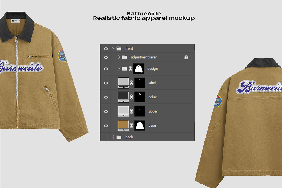 Work jacket mockups, an Apparel Mockup by Barmecide Mockup Studio (Photo 3 of 3)