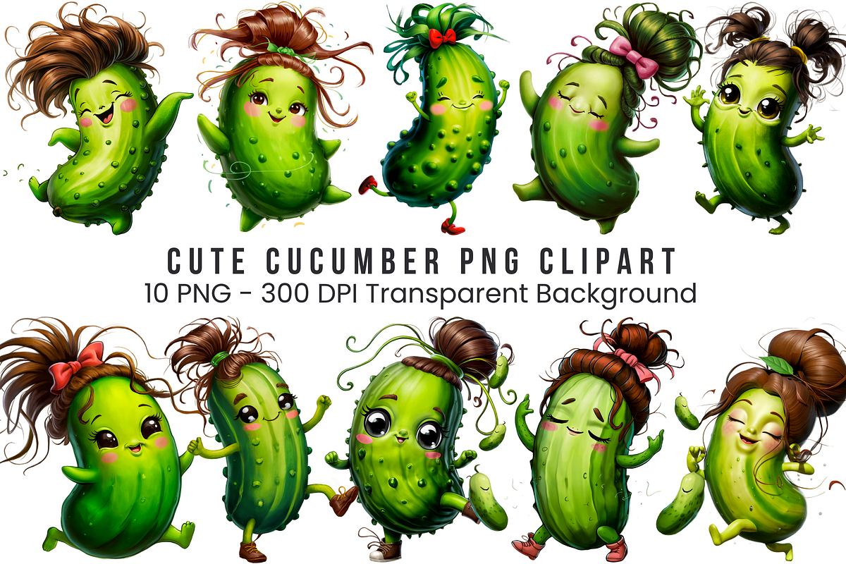 Cute Cucumber PNG Bundle, a Graphic by Clipart Bloom (Photo 1 of 11)