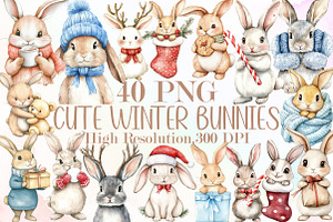Cute Winter Bunnies Illustrations PN, an Illustration by Sublimation Artist