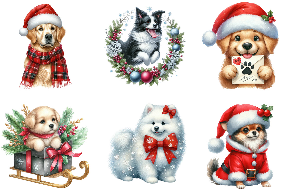 Christmas Dog Clipart, an Illustration by DreamArtGraphic (Photo 3 of 6)