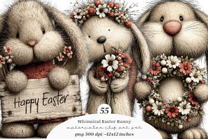 Whimsical Easter Bunny Clipart, an Illustration by SinaCreation