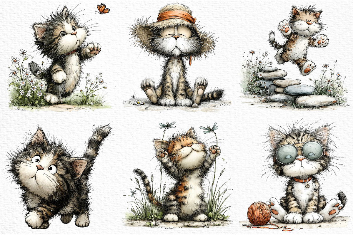 Whimsical Summer Cats Clipart PNG, an Animal Illustration by Craft Nest (Photo 3 of 6)