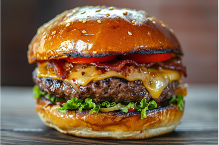 Juicy American burger food. Generate, a Food & Drink Photo by Ylivdesign