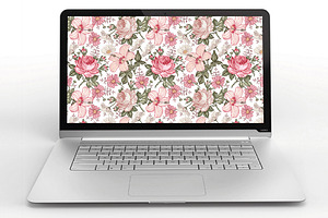 Set Seamless Flowers Rose Hibiscus