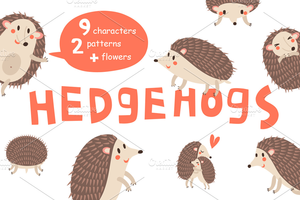 HEDGEHOGS. Cute vector set, an Animal Illustration by Anna Guz's Store (Photo 1 of 5)