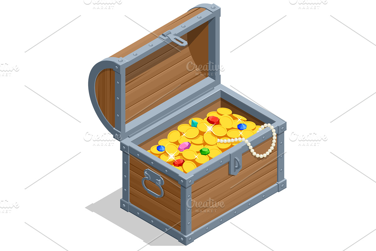 wooden treasure chest. An Isometric, a Finance Illustration by Golden Sikorka