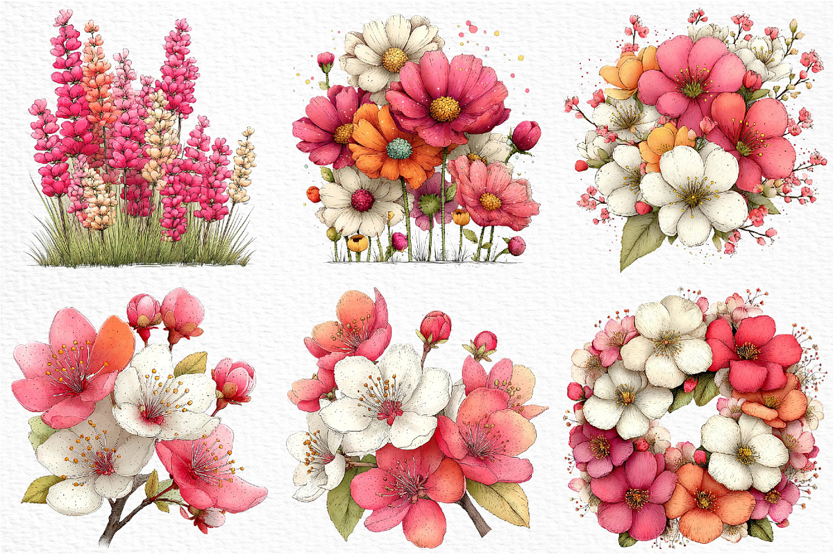 Whimsical Summer Flowers Clipart, an Illustration by Craft Nest (Photo 4 of 12)