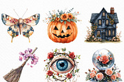 Watercolor Floral Halloween Clipart, an Illustration by Craft Nest (Thumbnail 3 of 6)