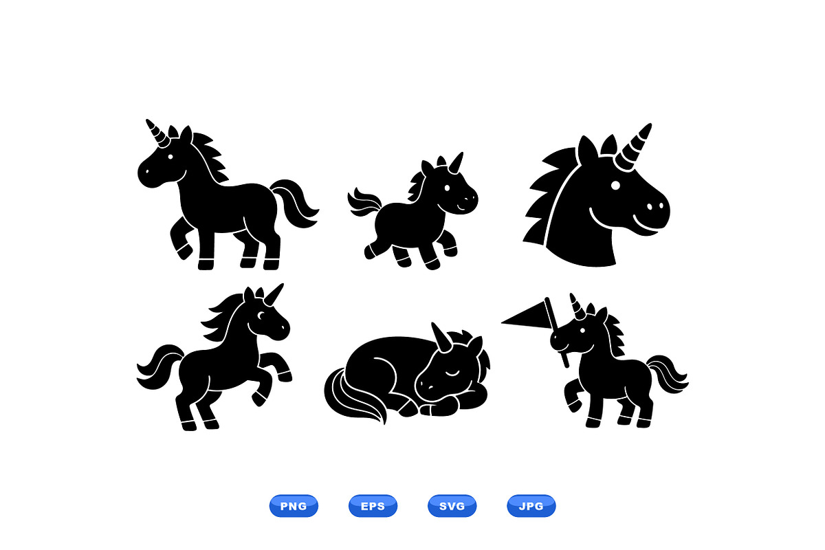 Cute Unicorn Silhouette Pack, an Illustration by designvectx (Photo 2 of 3)