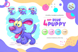 Set cartoon Blue puppy. Tshirt, PNG., an Animal Illustration by KENO Mascots