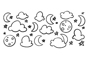 Crayon drawings of moon with cloud, an Illustration by YuliiaOsadcha