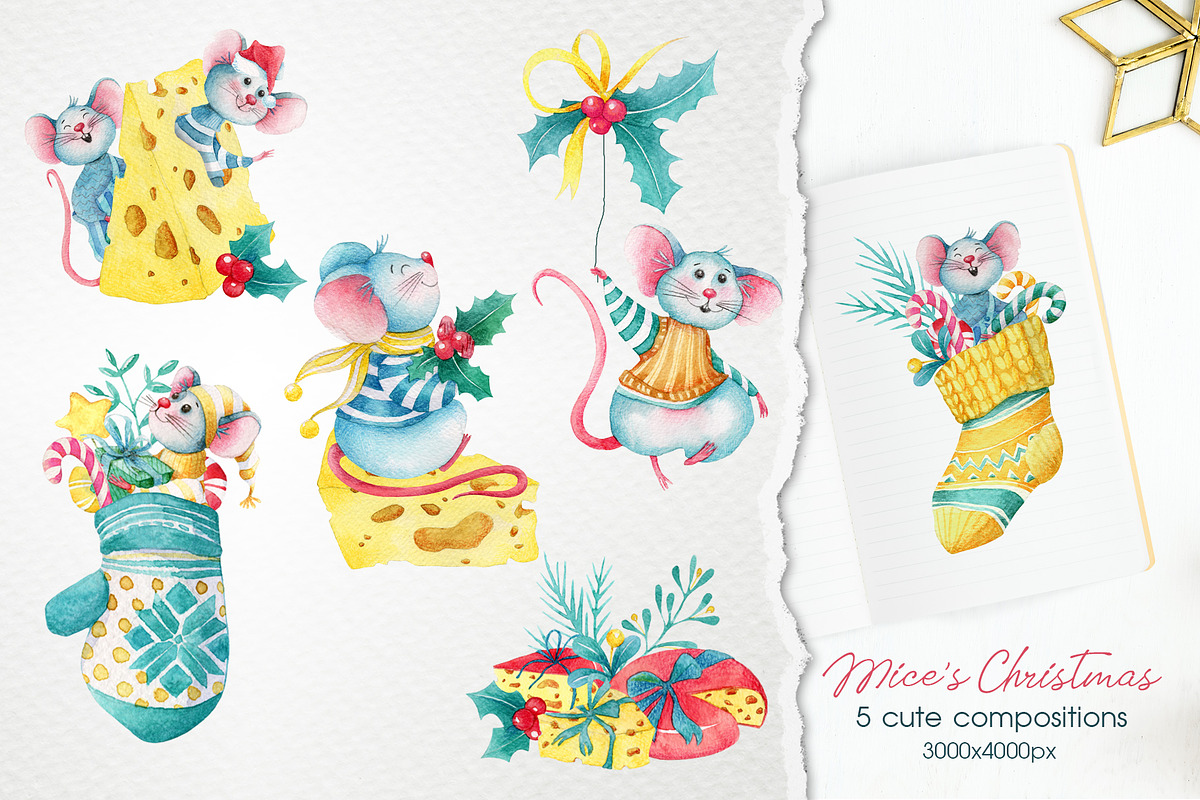 Watercolor Christmas Mice Clip art, an Animal Illustration by ArtPavo (Photo 5 of 9)