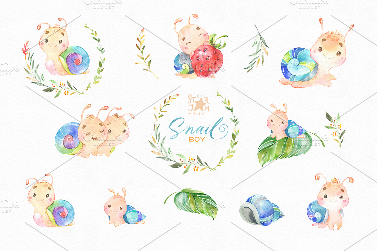 Snail & Family. Cute Collection, an Illustration by StarJam (Photo 3 of 5)