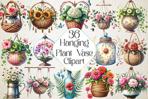 Flower Hanging Plant Vase Clipart, an Illustration by DreamPrint404