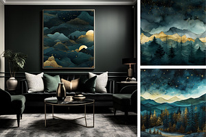 Blue Night Landscape Pattern Print