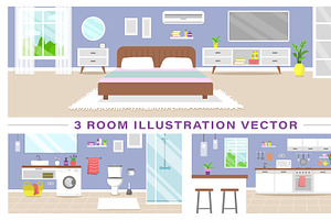 Modern 3 room apartment vector, an Object Illustration by Olena Halahan