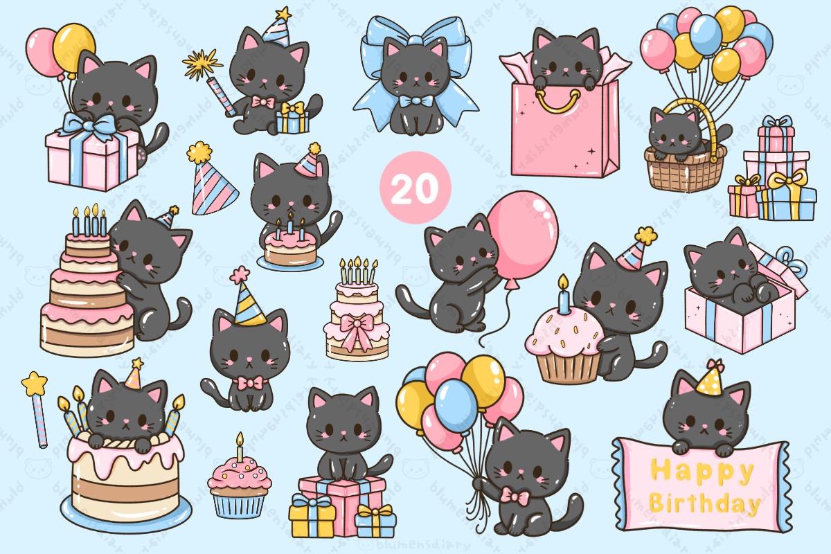 Cute Black Cat Clipart PNG Bundle, an Animal Illustration by Blumensdiary (Photo 7 of 11)