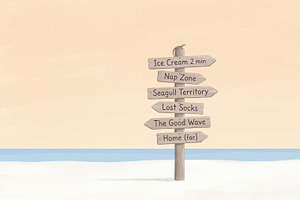 Whimsical Beach Signpost, a Decorative Illustration by Virgo Studio