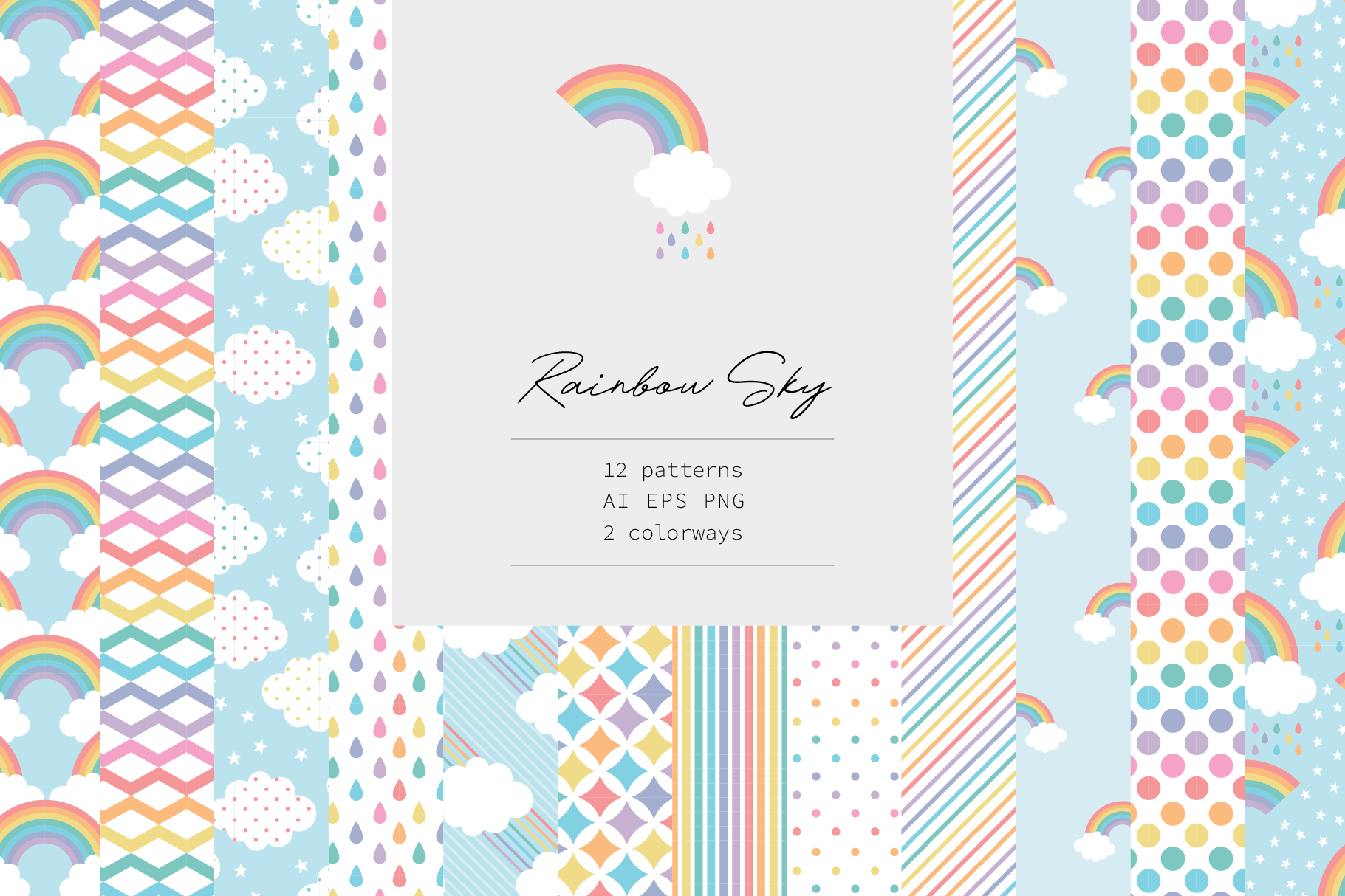 Rainbow Sky pattern collection EPS, a Pattern Graphic by glasshouse