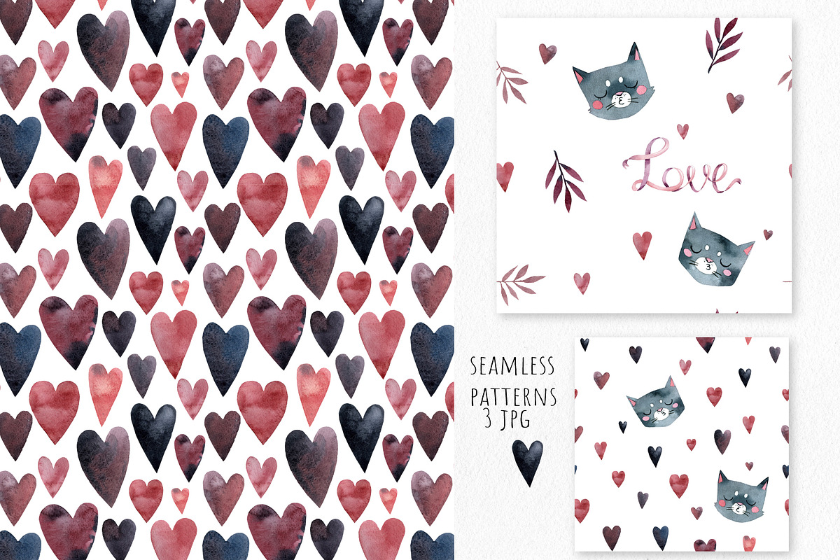 Watercolor Cats. Valentine's Day set, a Graphic by Noli Molly Store (Photo 5 of 7)