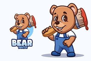 Bear Painter Cartoon Mascot Logo, a Branding & Logo Template by Gumrega Studio
