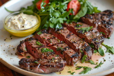 A plate with juicy steak served alon, a Photo by Iftikhar Alam