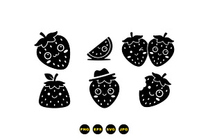 Cute Strawberry Kawaii Clipart, an Illustration by designvectx