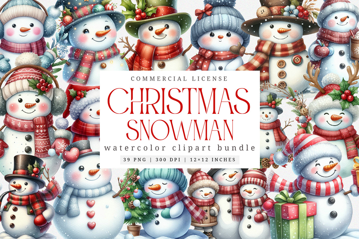 Snowman Winter Clipart Bundle, an Illustration by SinaCreation (Photo 1 of 7)