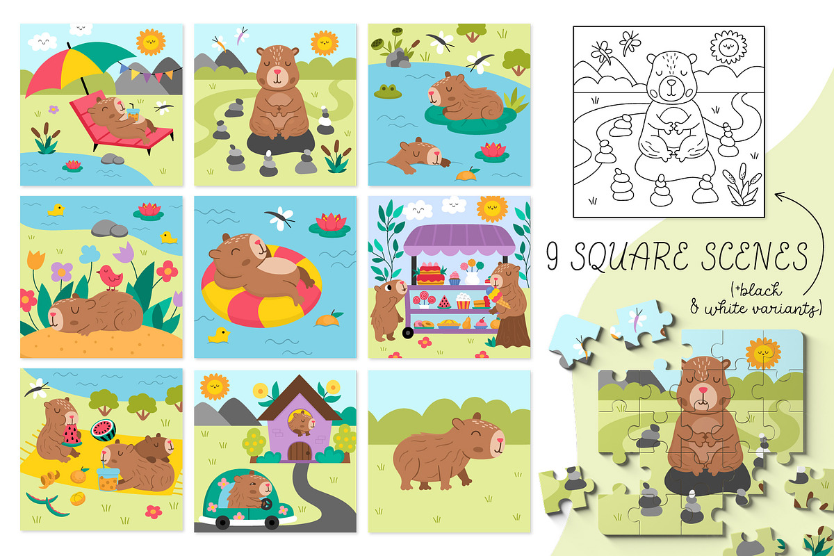 Capybara clipart, patterns, designs, an Animal Illustration by Lexi Claus (Photo 3 of 8)