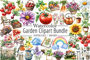 Garden Watercolor Clipart Bundle, an Illustration by Libby Wishes