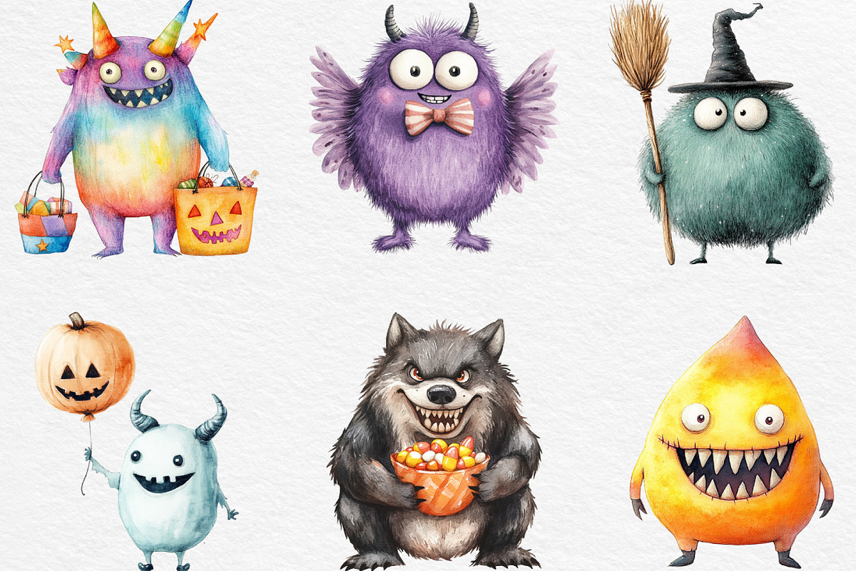 Cute Halloween Monsters Clipart, an Illustration by Black Bird Studio (Photo 3 of 6)