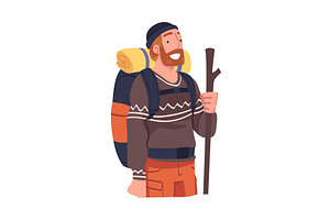 Young Bearded Man with Pole Engaged, a Person Illustration by TopVectors