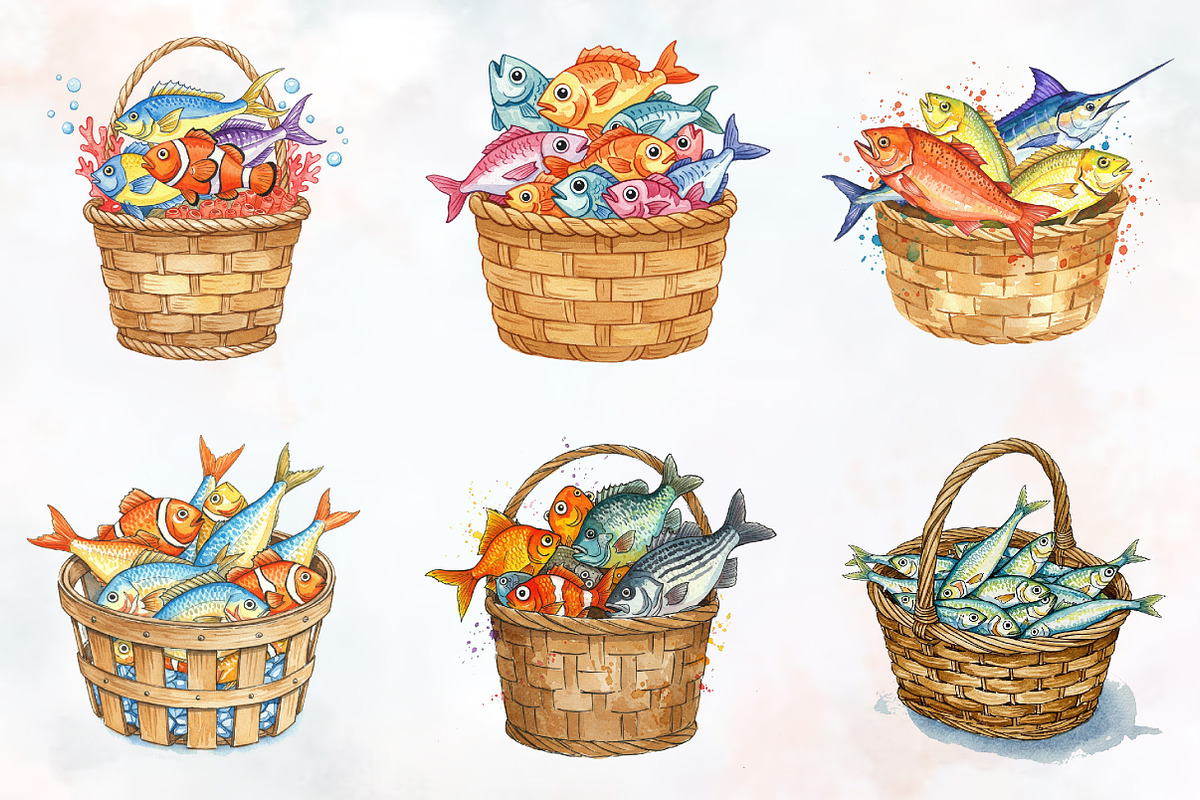 Summer Fish Basket Sublimation Clipa, an Illustration by RobertsArt (Photo 4 of 4)