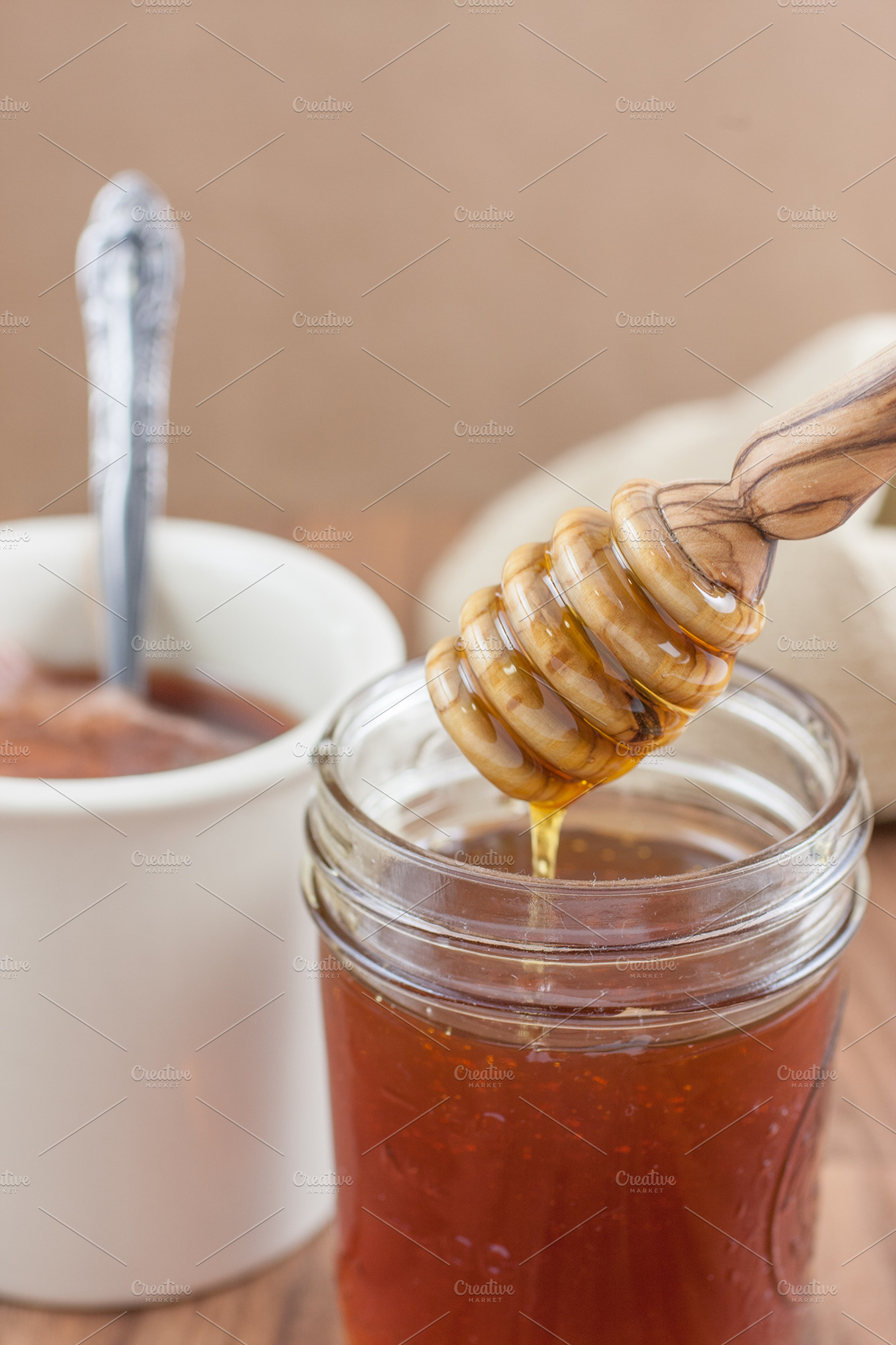 Tea and honey stock photo containing honey and tea