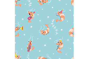 Shrimps seamless pattern. Funny, an Animal Illustration by Valerie Bodnar