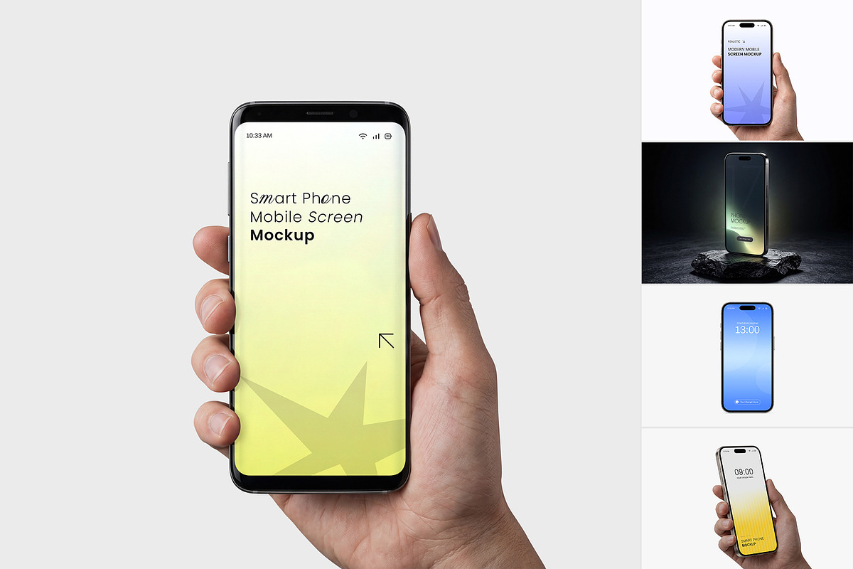 Smartphone in Hand Mockup Bundle, an Android Mockup by graphypix (Photo 2 of 14)