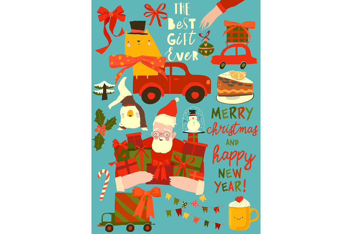 Cute Cartoon Set With Santa Claus, an Object Illustration by Maria Starus (Photo 1 of 3)