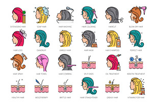 Hair care treatment color icons, a Healthcare Illustration by Vector Tradition