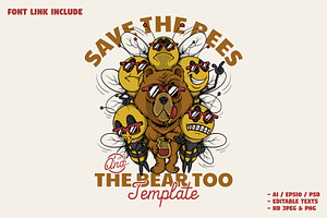 Cool Honey Bear with Funny Bees, a Branding & Logo Template by Judsart