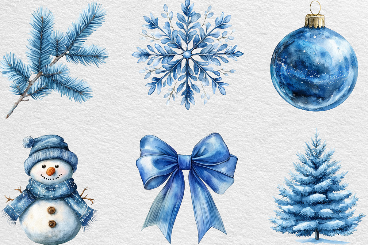 Cozy Christmas Blue Clipart, an Illustration by Black Bird Studio (Photo 3 of 6)