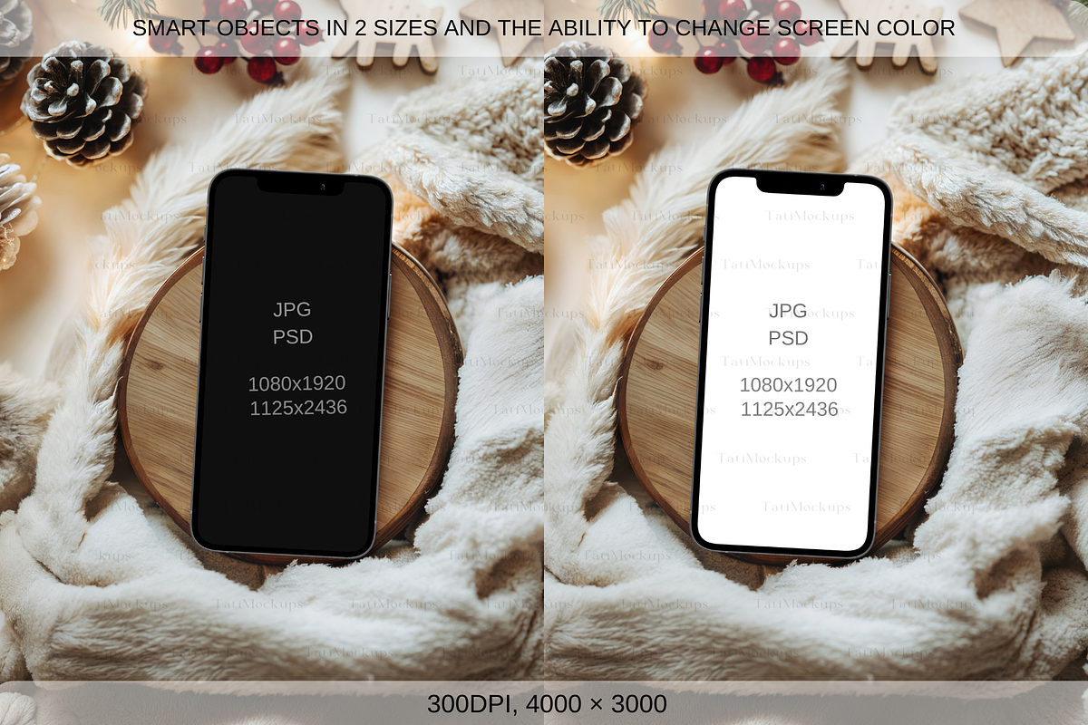 Christmas Phone Mockup Fur Backgroun, a Product Mockup by TatiMockup (Photo 2 of 5)