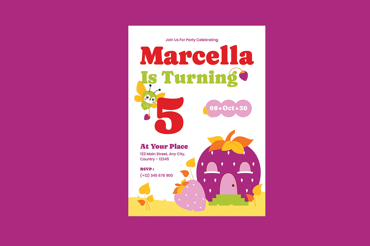 Kids Birthday Invitation Fruit Theme, a Card Template by Neermana (Photo 3 of 4)