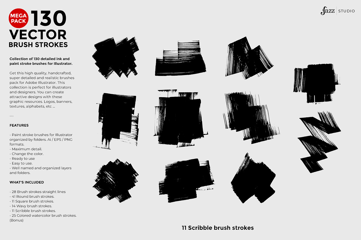 130 Vector Brush strokes collection., a Brushes & More by JAZZ STUDIO (Photo 11 of 12)