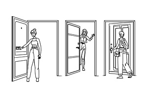 woman in doorway vector, a Person Illustration by pikepicture