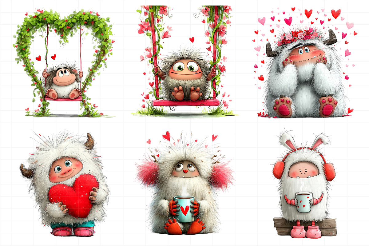 Watercolor Valentine Cute Yeti Clipa, an Illustration by Daily.Designs (Photo 6 of 7)