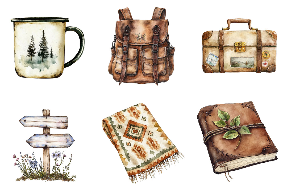 Watercolor camping clipart, a Seasonal Illustration by Designking (Photo 2 of 5)